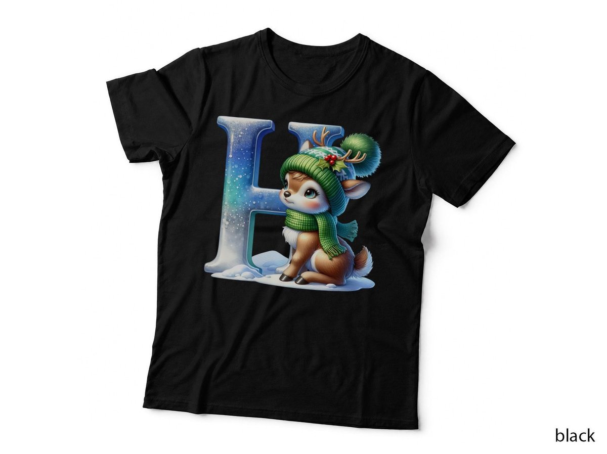 Cute Christmas Reindeer Letter H Winter Snowflake Holiday Design T-Shirt