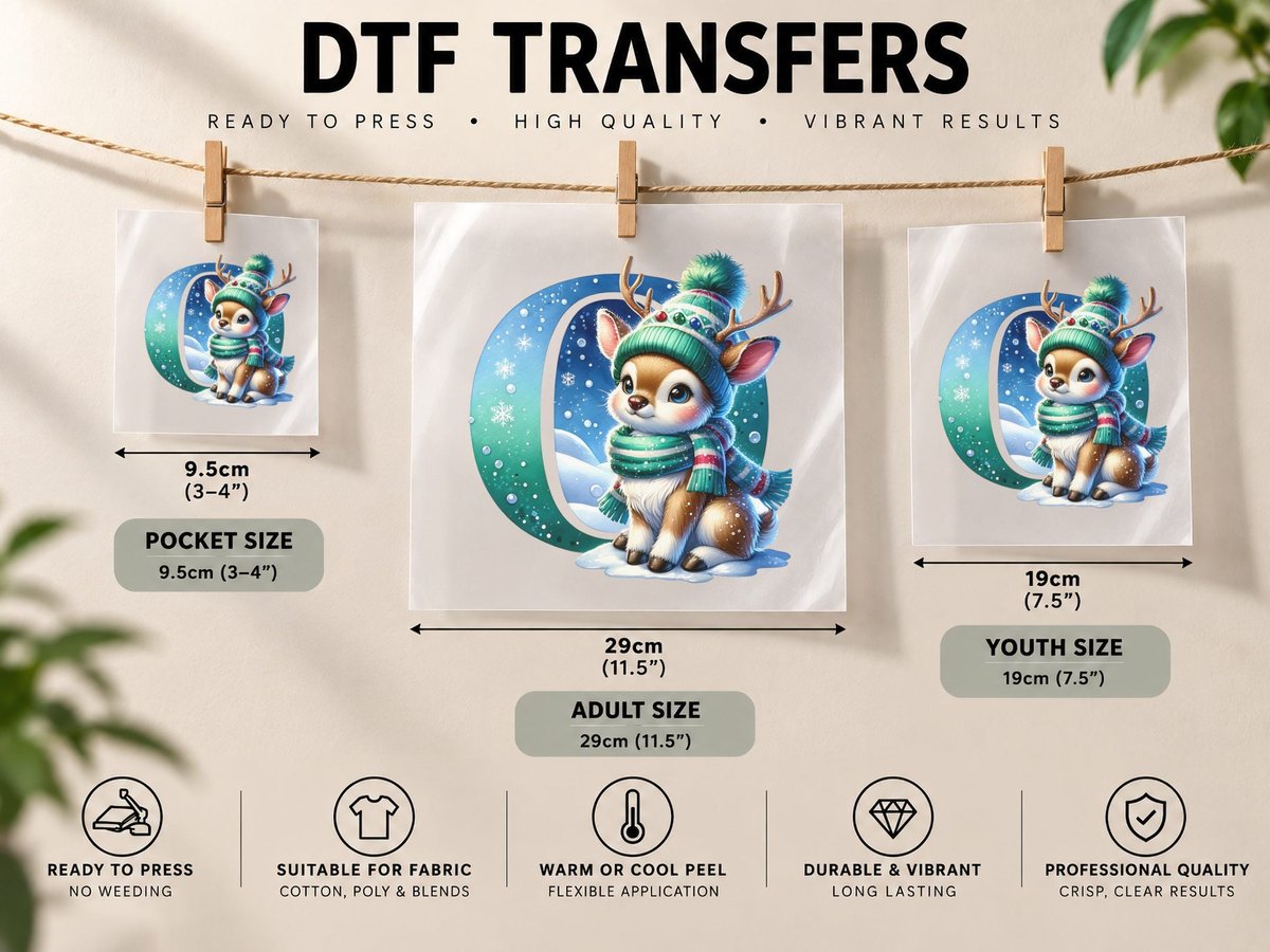 Cute Christmas Reindeer Letter O Winter Snowflake Holiday DTF Transfer Iron On