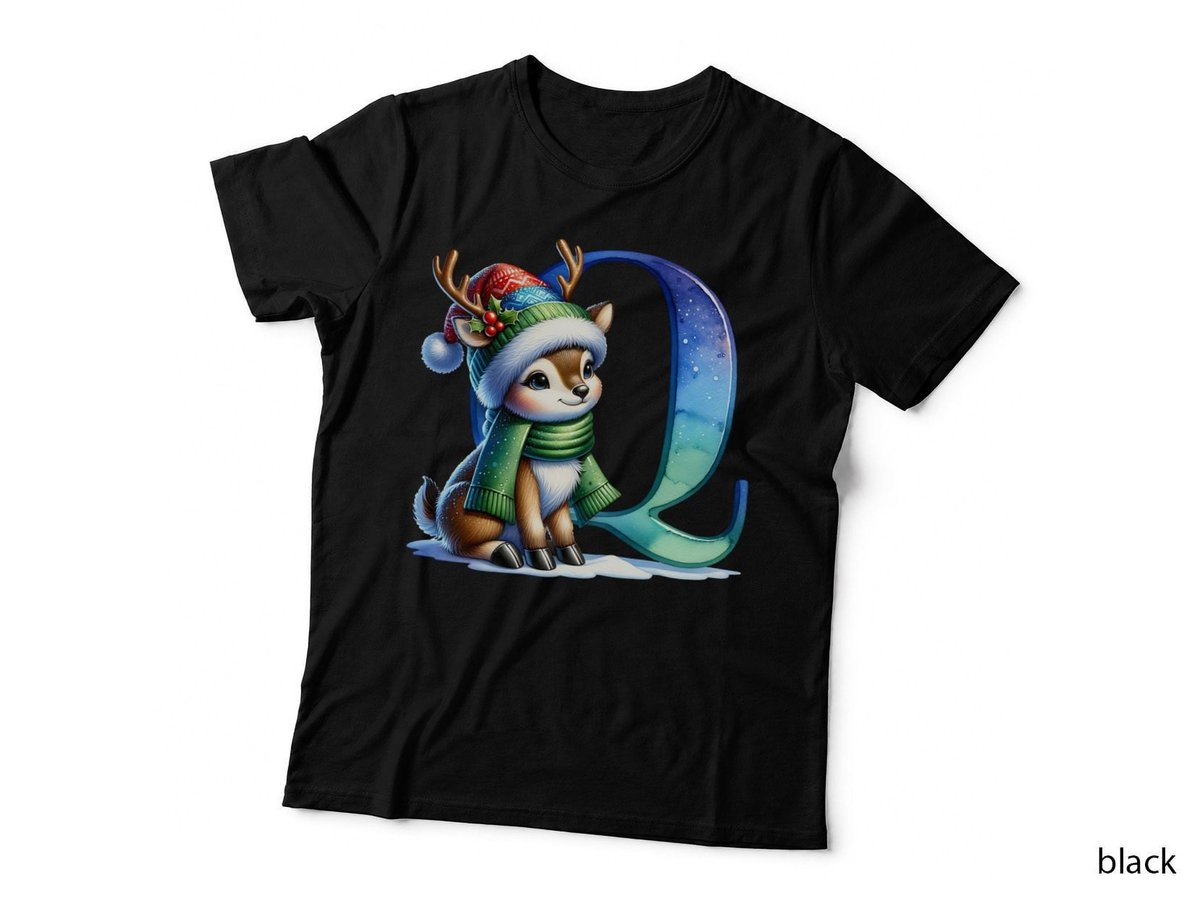 Cute Christmas Reindeer Letter Q Winter Snowflake Holiday Design T-Shirt