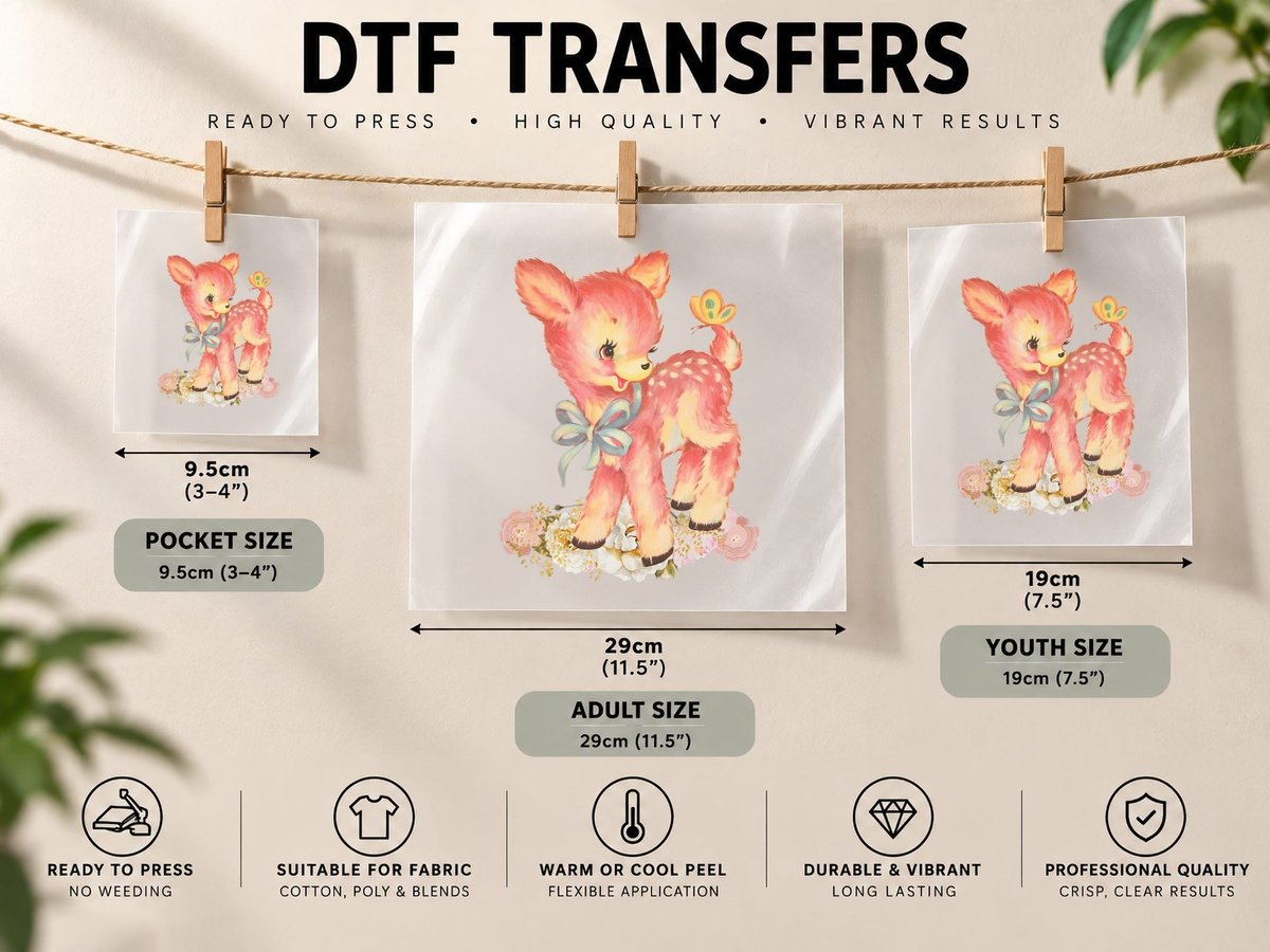 Cute Deer, Cottagecore, Kitsch Christmas, Kitsch Deer DTF Transfer Iron On