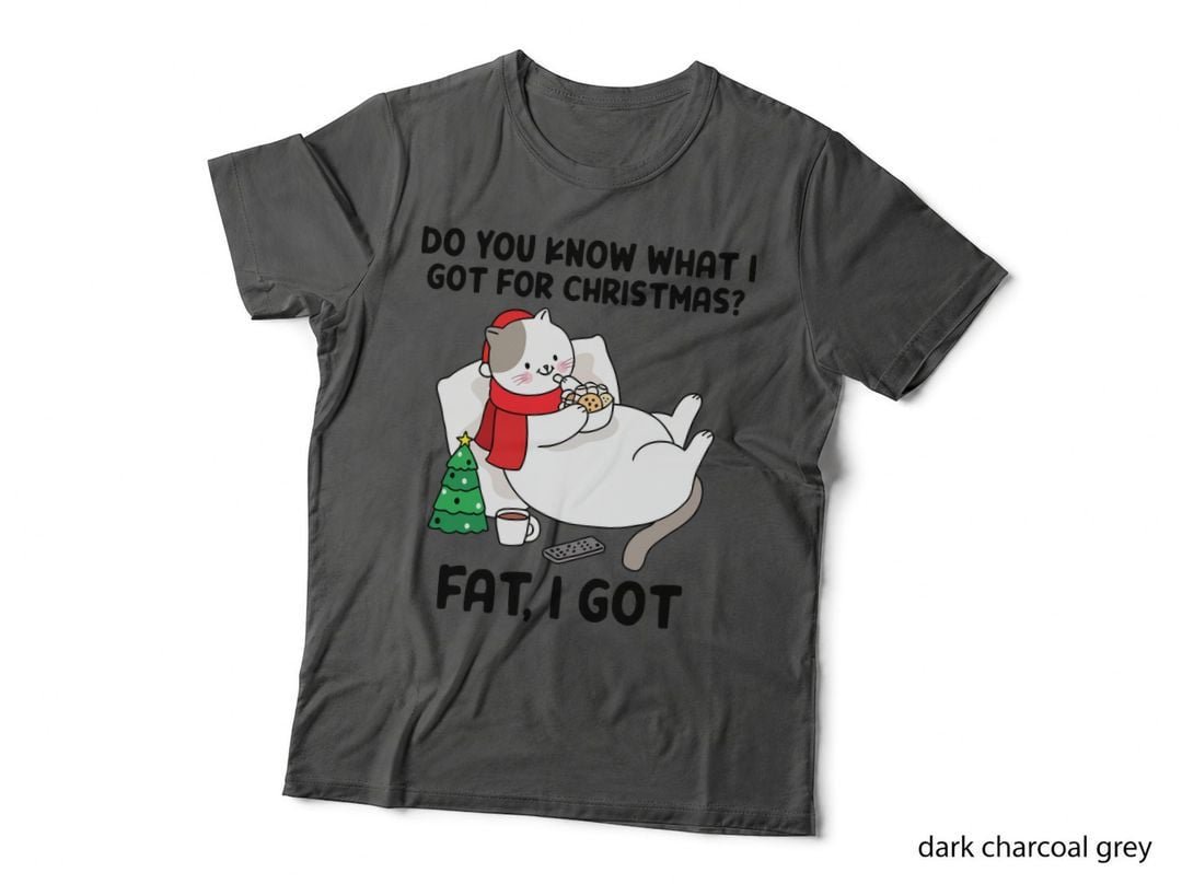 Cute Fat Christmas Cat Eating Cookies Cozy Holiday Winter Funny Gift T-Shirt