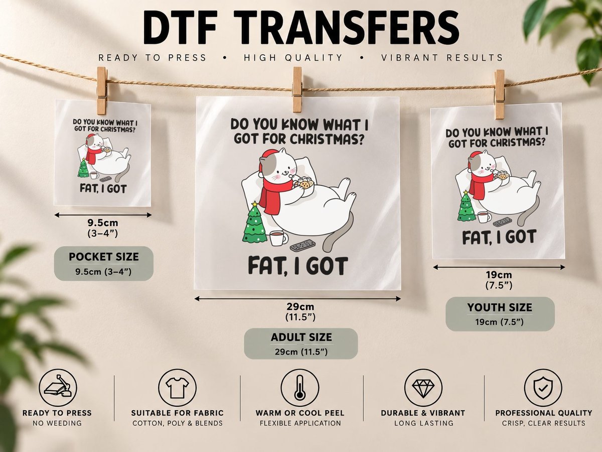 Cute Fat Christmas Cat Eating Cookies Cozy Holiday Winter DTF Transfer Iron On