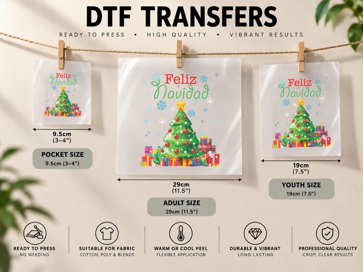 Cute Feliz Navidad Christmas Tree DTF Transfer Iron On
