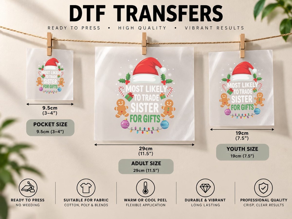 Cute Gingerbread Men Santa Hat Christmas Lights Matching DTF Transfer Iron On