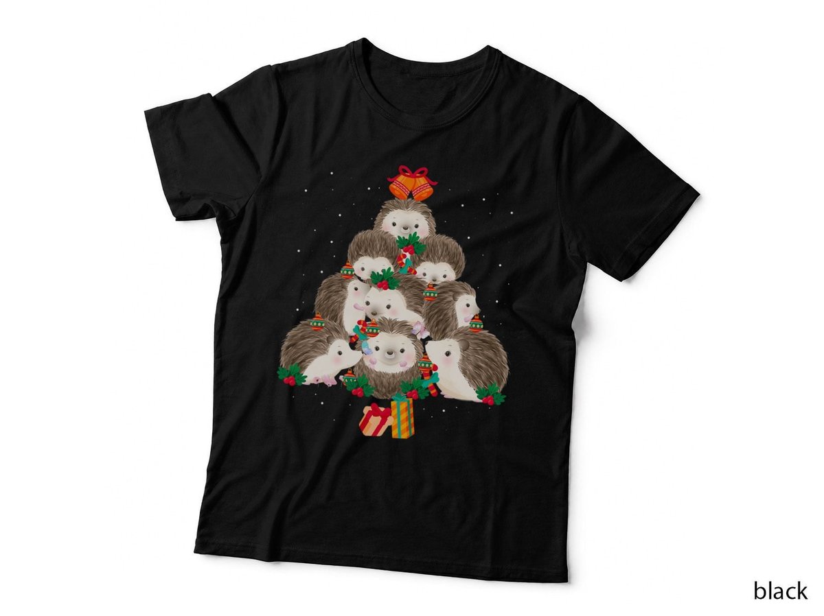 Cute Hedgehog Christmas Tree Funny Pajamas Xmas for Family T-Shirt