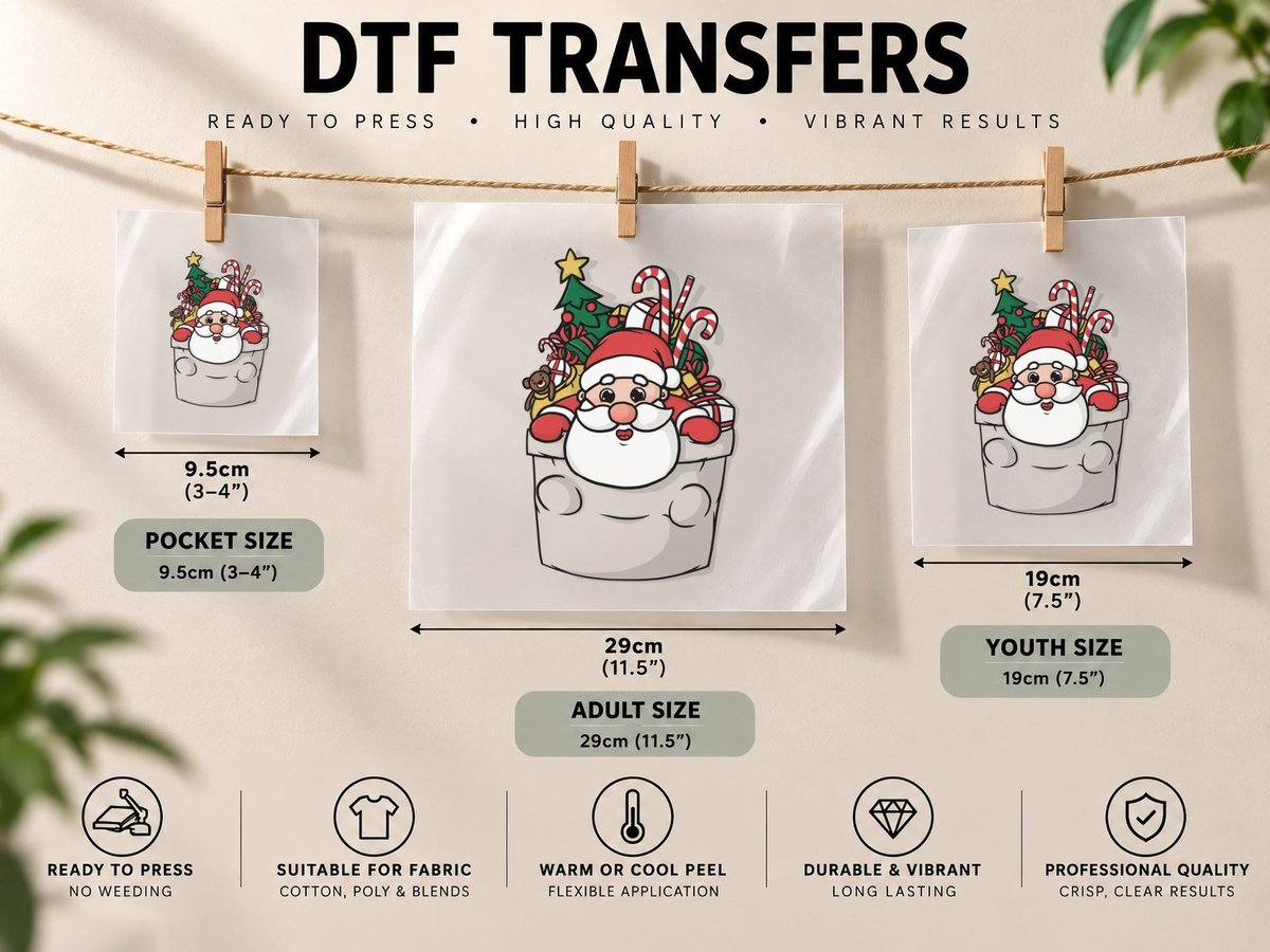 Cute Pocket Santa DTF Transfer Iron On