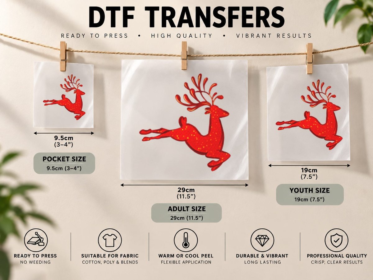 Cute Red Reindeer Jumping - Love Animals Christmas Holidays DTF Transfer Iron On