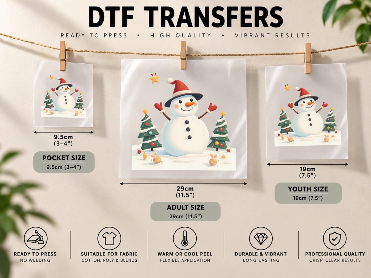 Cute Winter Snowman Graphic, Whimsical Holiday 6 DTF Transfer Iron On