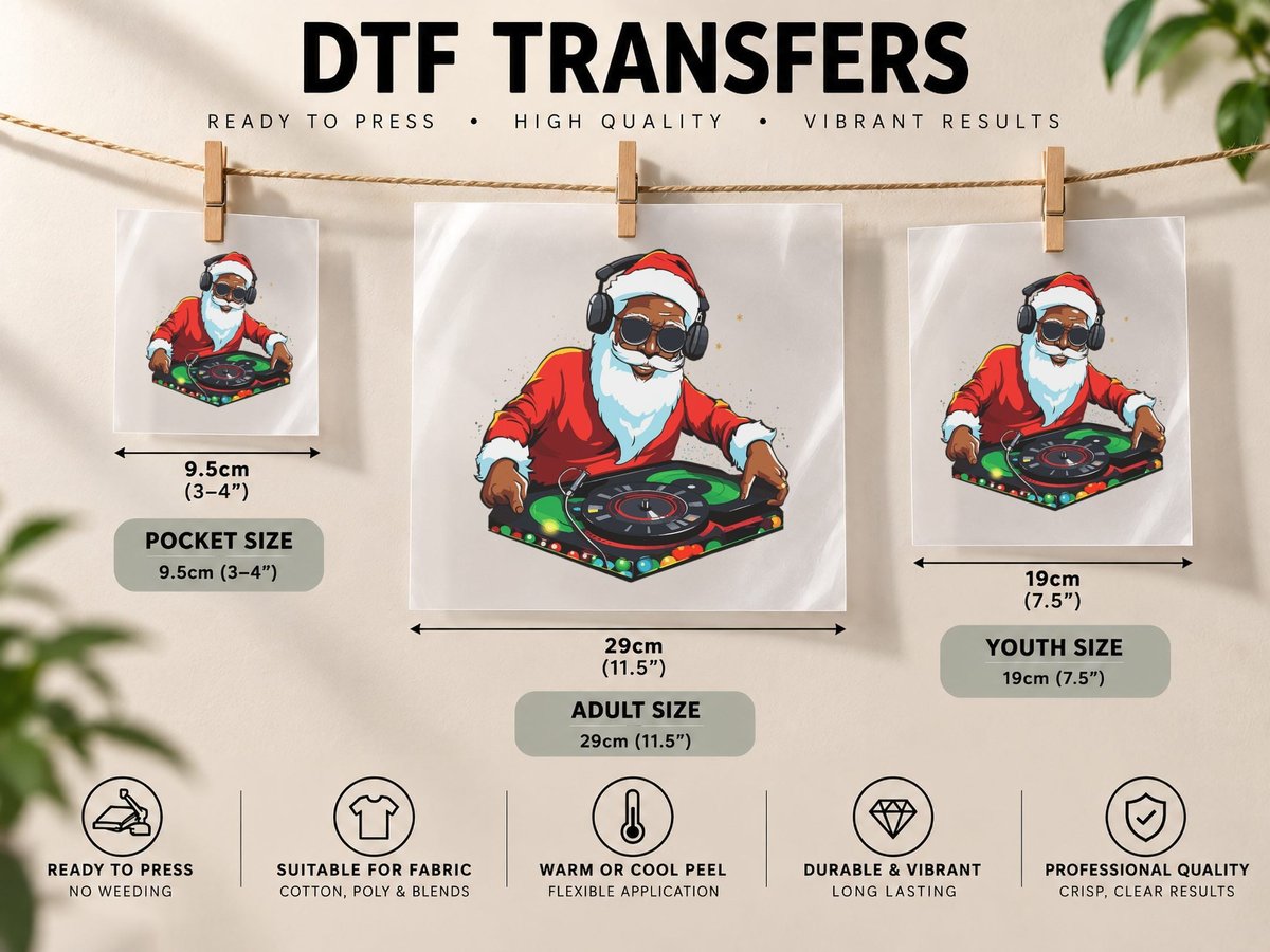 DJ Santa - African American Christmas DTF Transfer Iron On