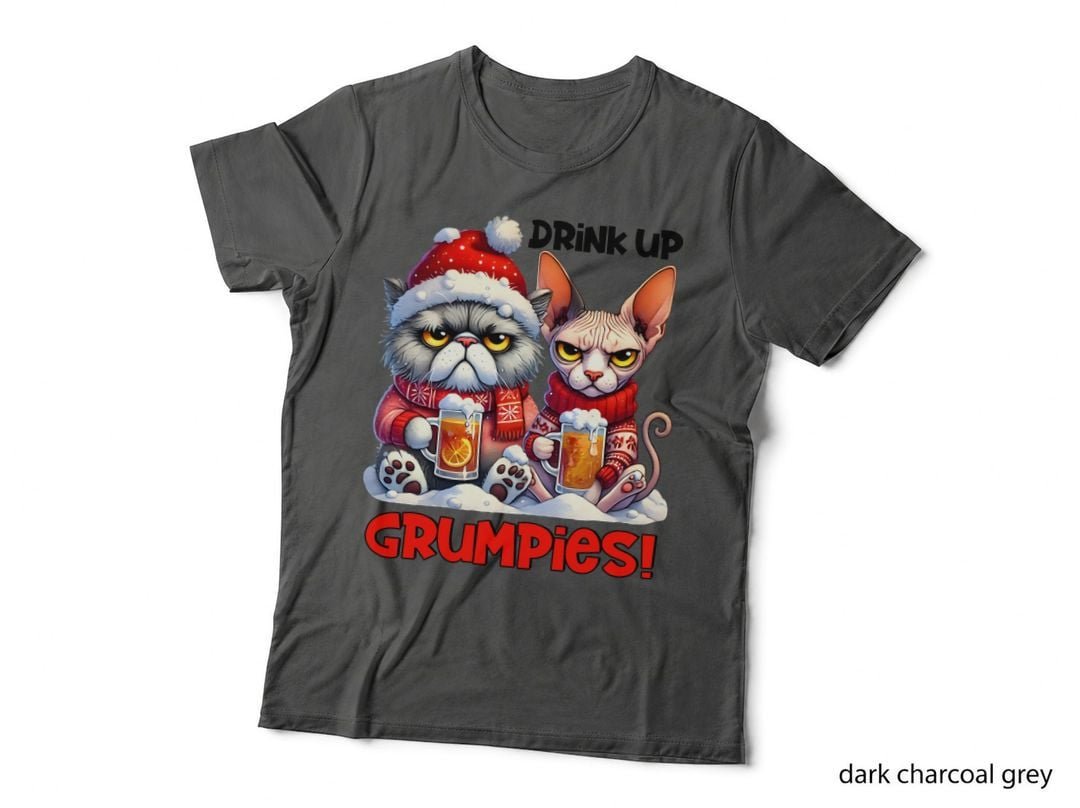 DRINK UP Grumpies! Grumpy Cats with Beer Funny Christmas Holiday Gift T-Shirt