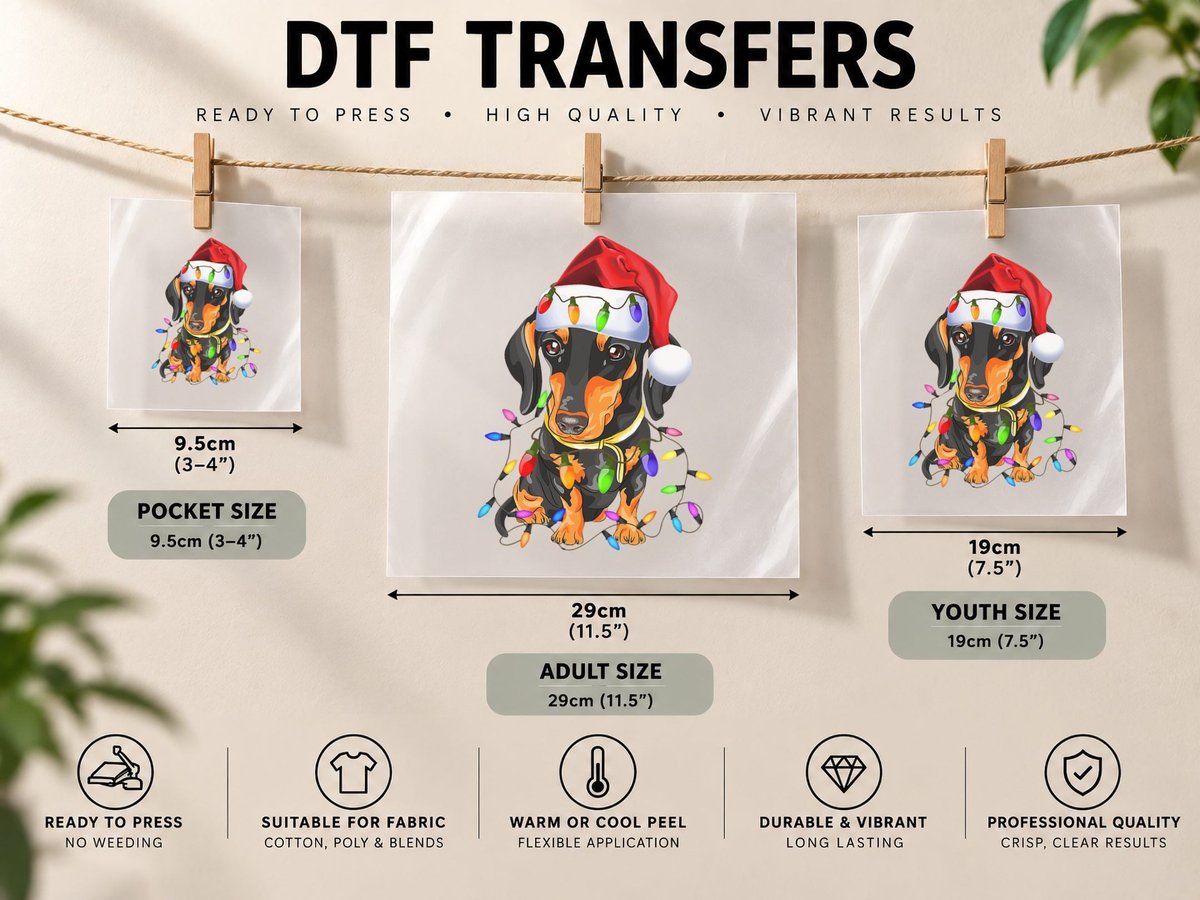 Dachshund Christmas Loves Led Gifts Cute Dog Lovers DTF Transfer Iron On