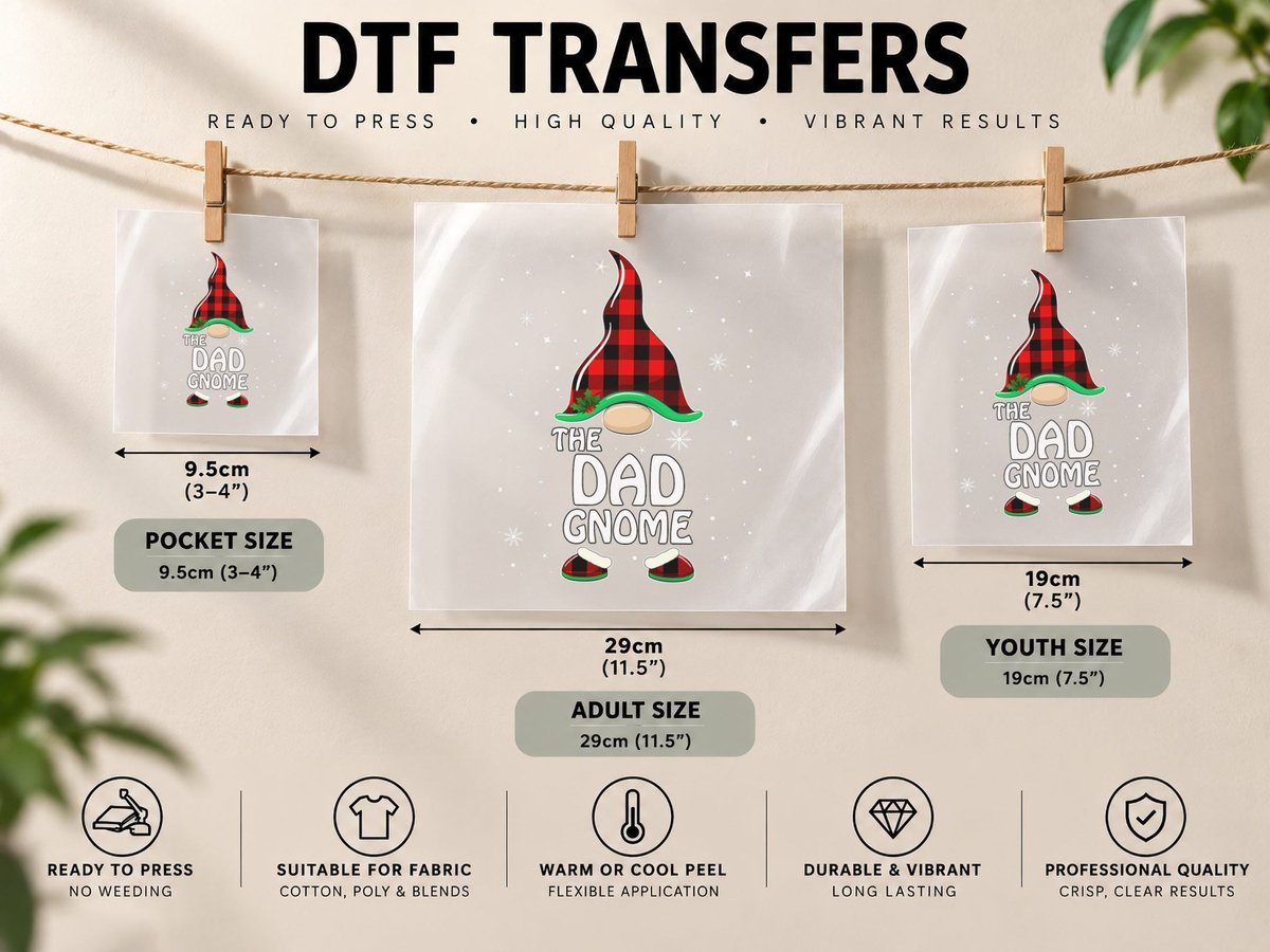 Dad Gnome Buffalo Plaid Matching Family Christmas Pajama DTF Transfer Iron On