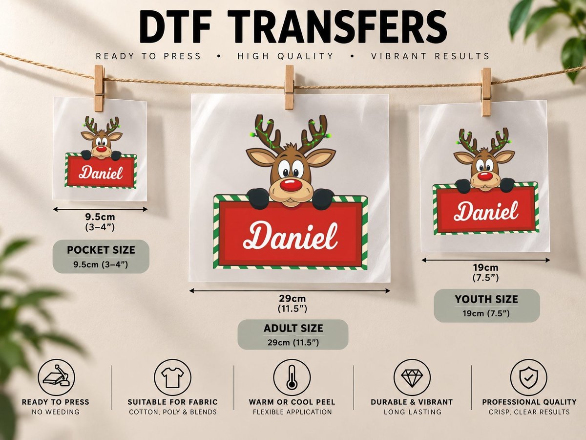 Daniel Custom Reindeer Peeking Christmas Lights Happy Kids DTF Transfer Iron On