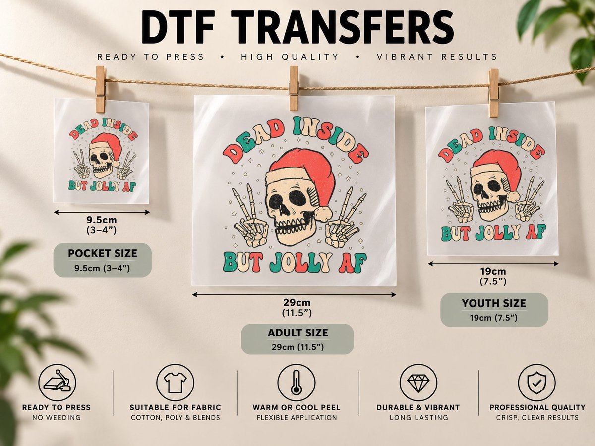 Dead Inside but Jolly AF Skeleton Xmas Christmas, Seasonal DTF Transfer Iron On
