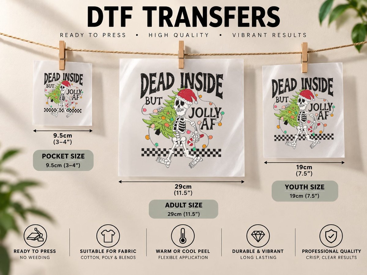 Dead Inside but Jolly Af It's Christmas Skeleton Santa DTF Transfer Iron On