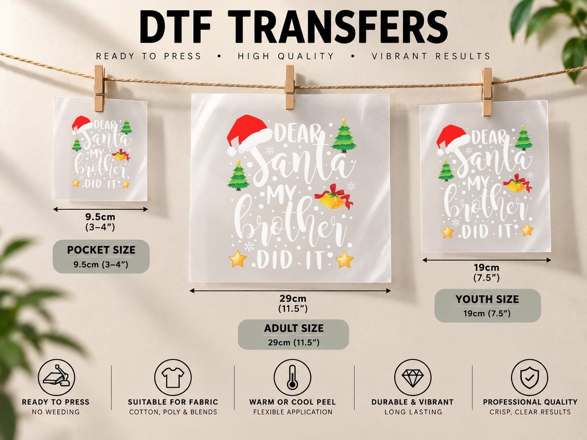 Dear Santa My Brother Did It Funny Christmas Pajama DTF Transfer Iron On