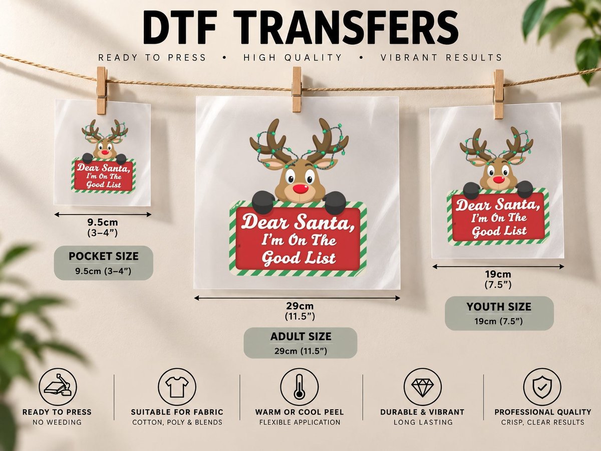 Dear Santa Reindeer Christmas Kids Boy Girl DTF Transfer Iron On