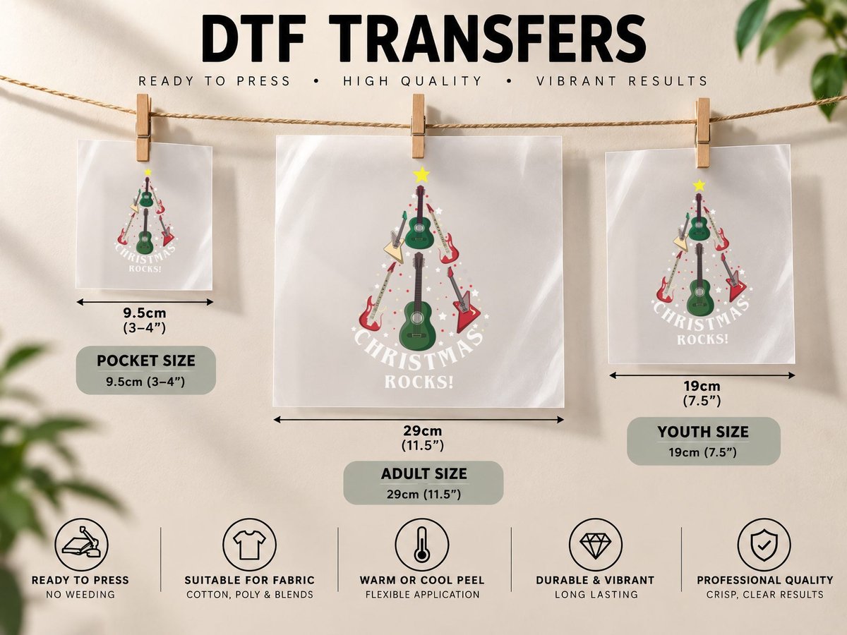 December Christmas Rocks Guitar Rocker Music Love Christmas DTF Transfer Iron On