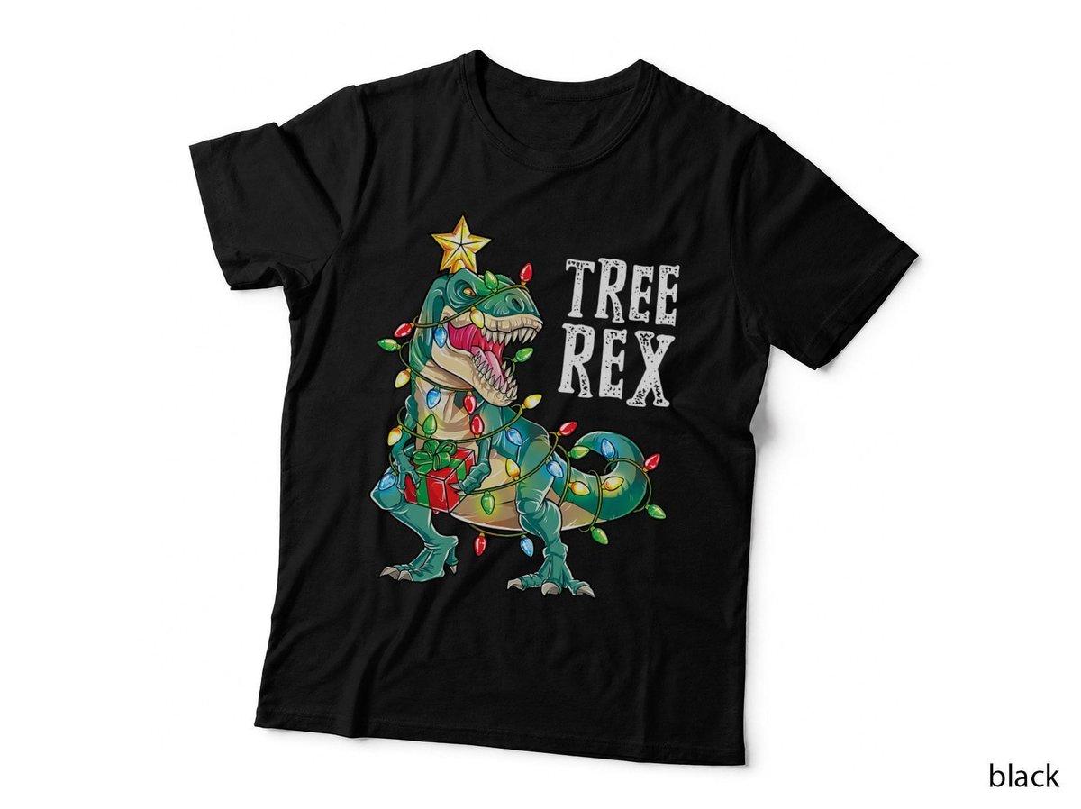 Dinosaur Christmas Tree Rex Pajamas Men Boys Xmas Lights T-Shirt