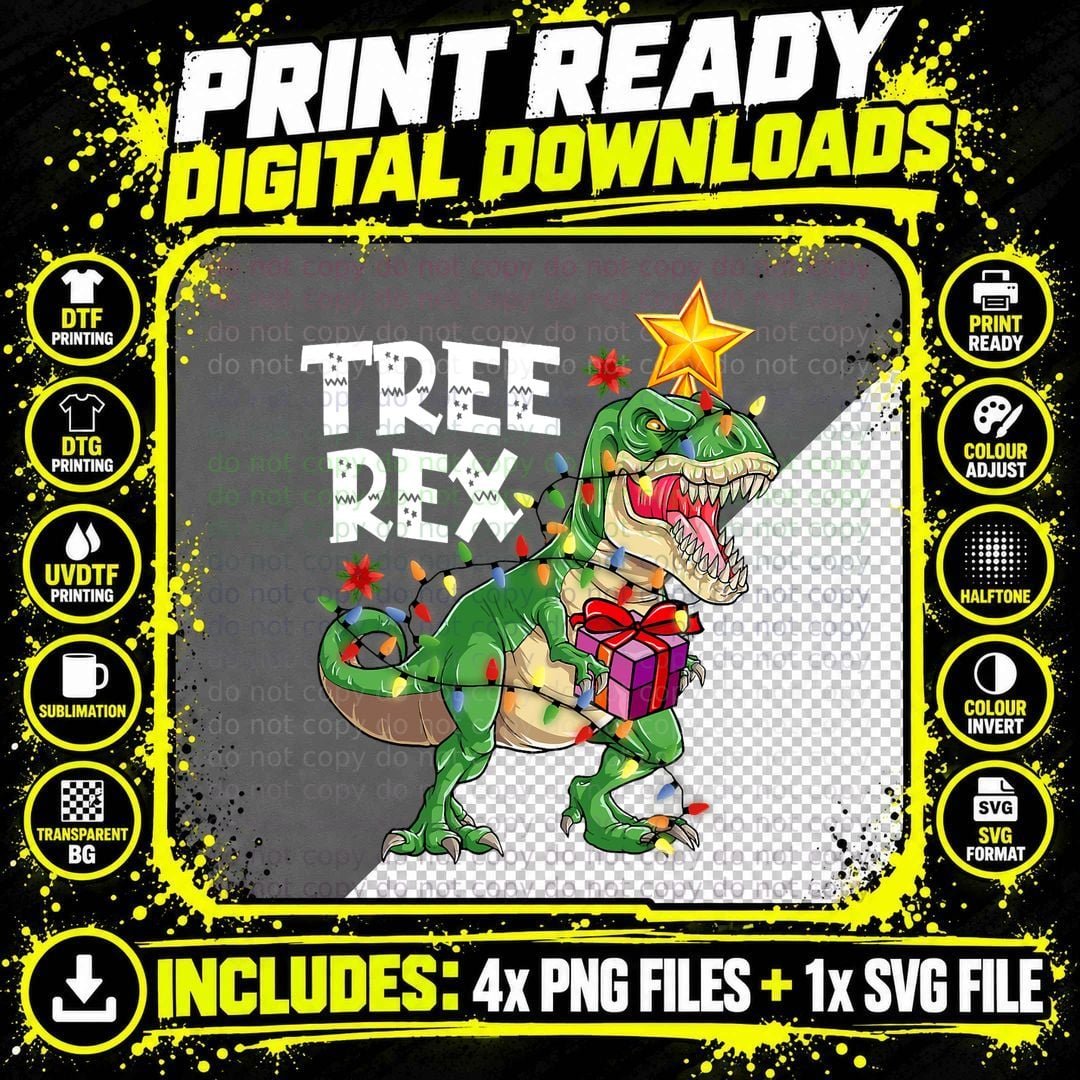 Dinosaur Tree Rex Christmas Pajamas Xmas Funny Gifts Png SVG Digital Bundle