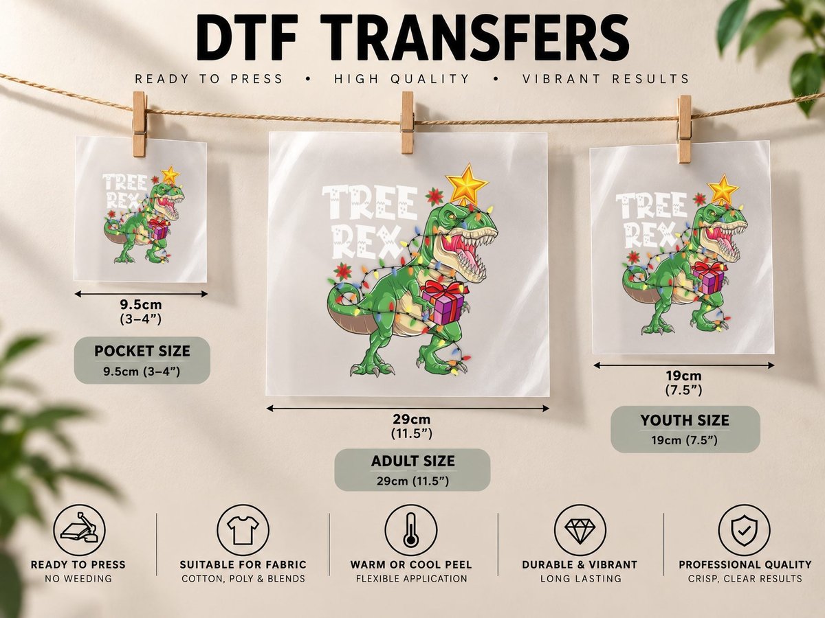 Dinosaur Tree Rex Christmas Pajamas Xmas Funny Gifts DTF Transfer Iron On