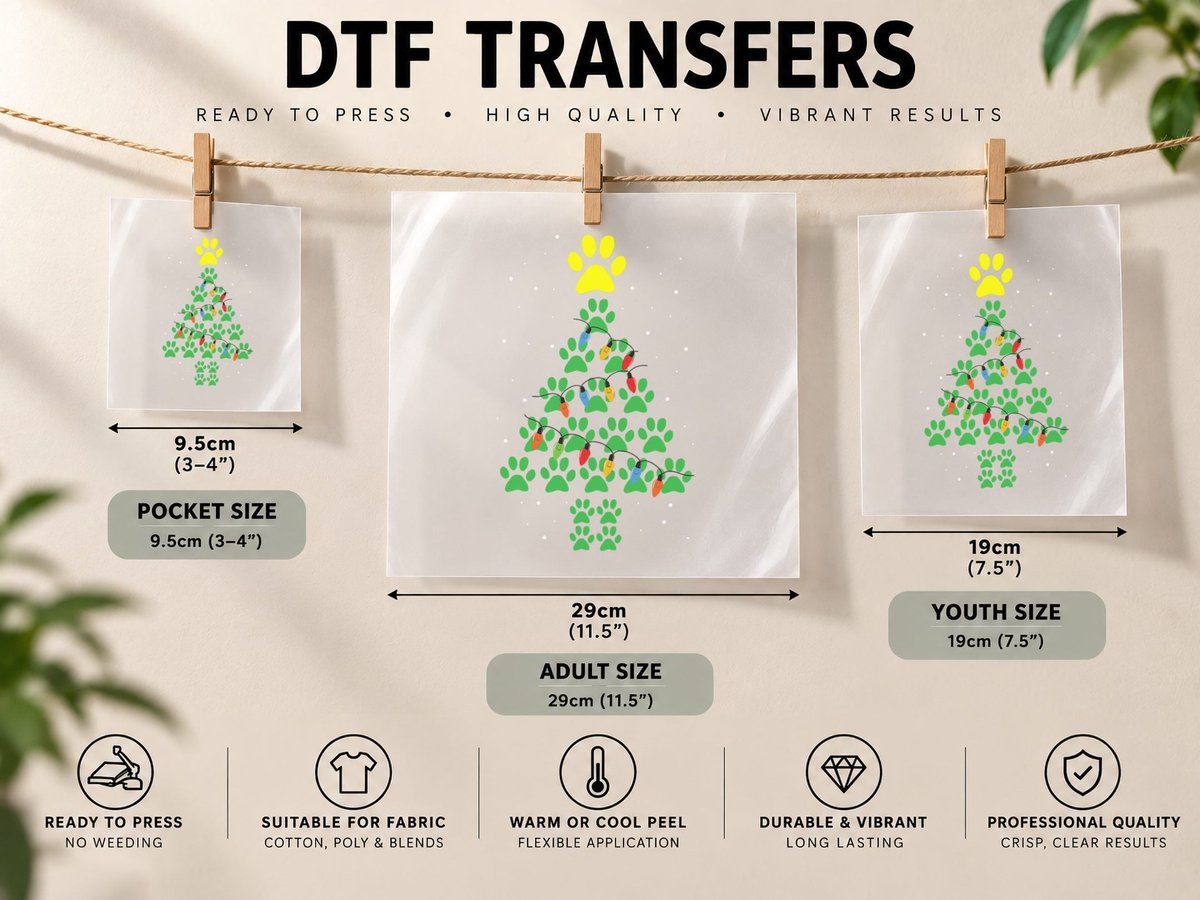 Dog Paw Print Puppy Christmas Tree Lights Cool X-Mas Gifts DTF Transfer Iron On