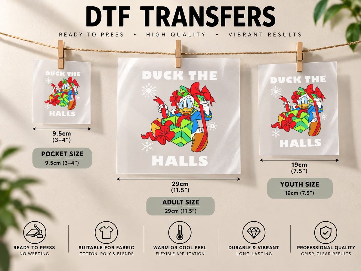 Donald Duck the Halls Christmas Portrait DTF Transfer Iron On