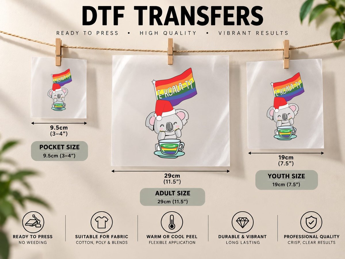 E-Koala-Ty Christmas Cute LGBT-Q Gay Pride Flag Xmas Pajama DTF Transfer Iron On