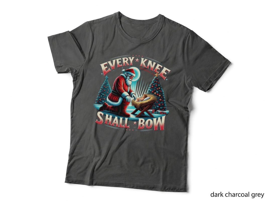 Every Knee Shall Bow Jesus Christian Santa Christmas Xmas Gift T-Shirt