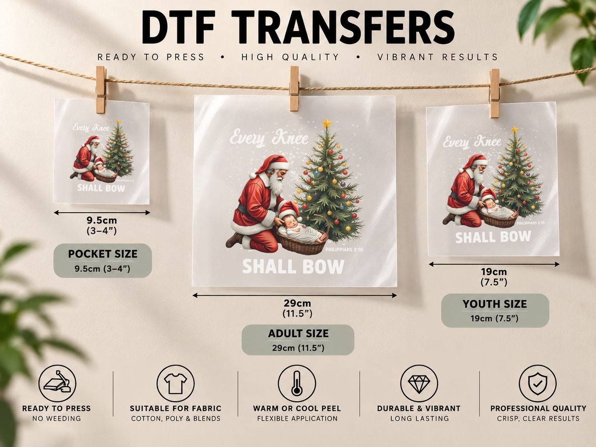 Every Knee Shall Bow, Santa Claus Christmas DTF Transfer Iron On