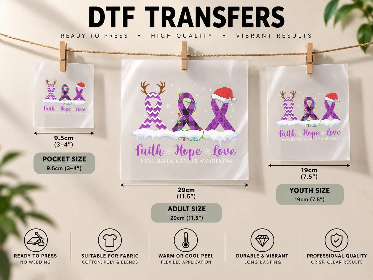 Faith Hope Love Pancreatic Awareness Christmas Ribbon DTF Transfer Iron On