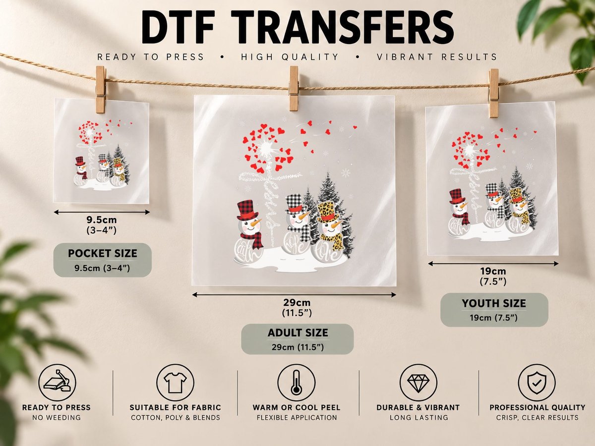 Faith Hope Love Snowman Jesus Dandelion Christian Christmas DTF Transfer Iron On