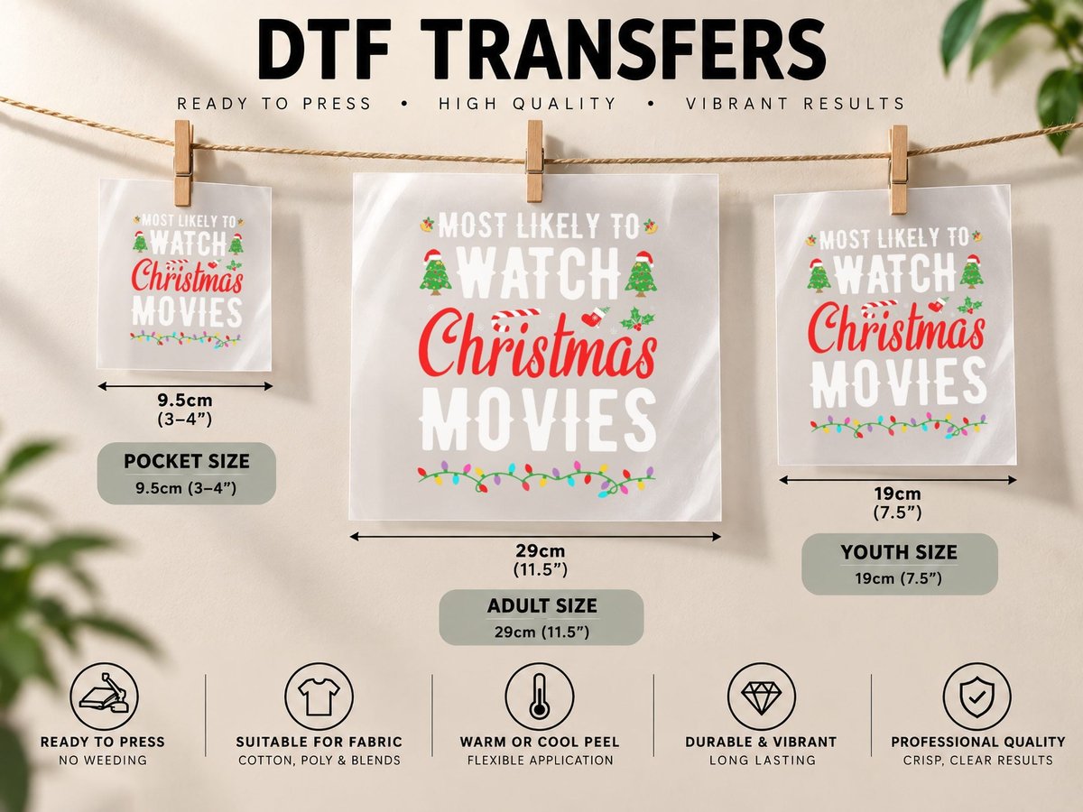 Family Matching Most Likely to Watch Christmas Movies DTF Transfer Iron On