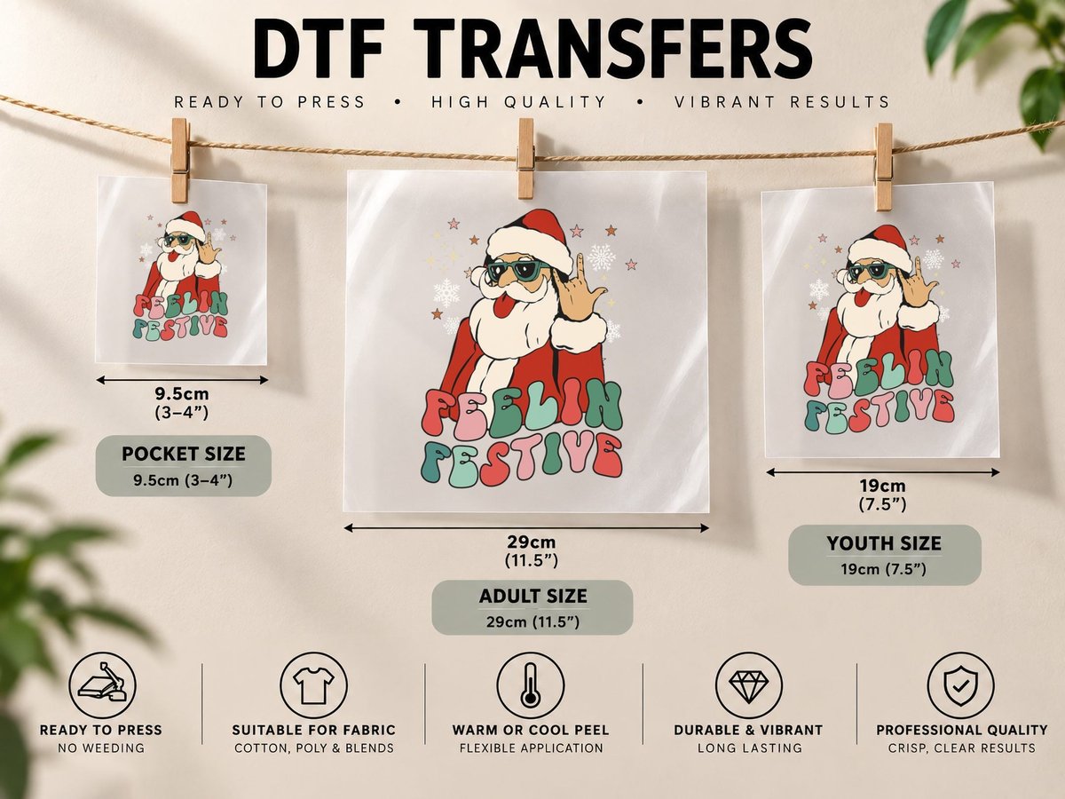 Feelin Festive Groovy Retro Christmas Santa Clause DTF Transfer Iron On