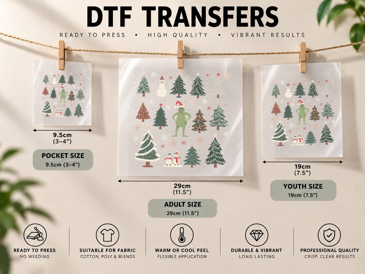 Festive Penguin and Snowflake Grinch DTF Transfer Iron On