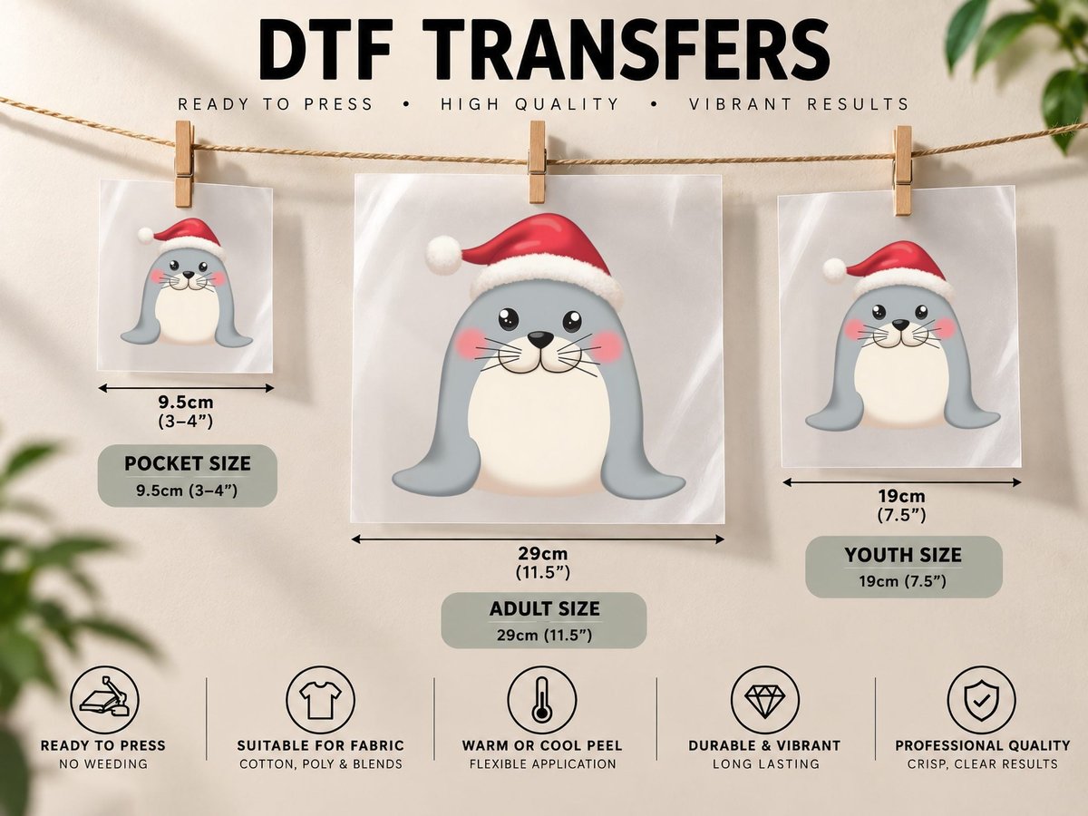 Festive Seal Santa Hat Christmas Holiday DTF Transfer Iron On