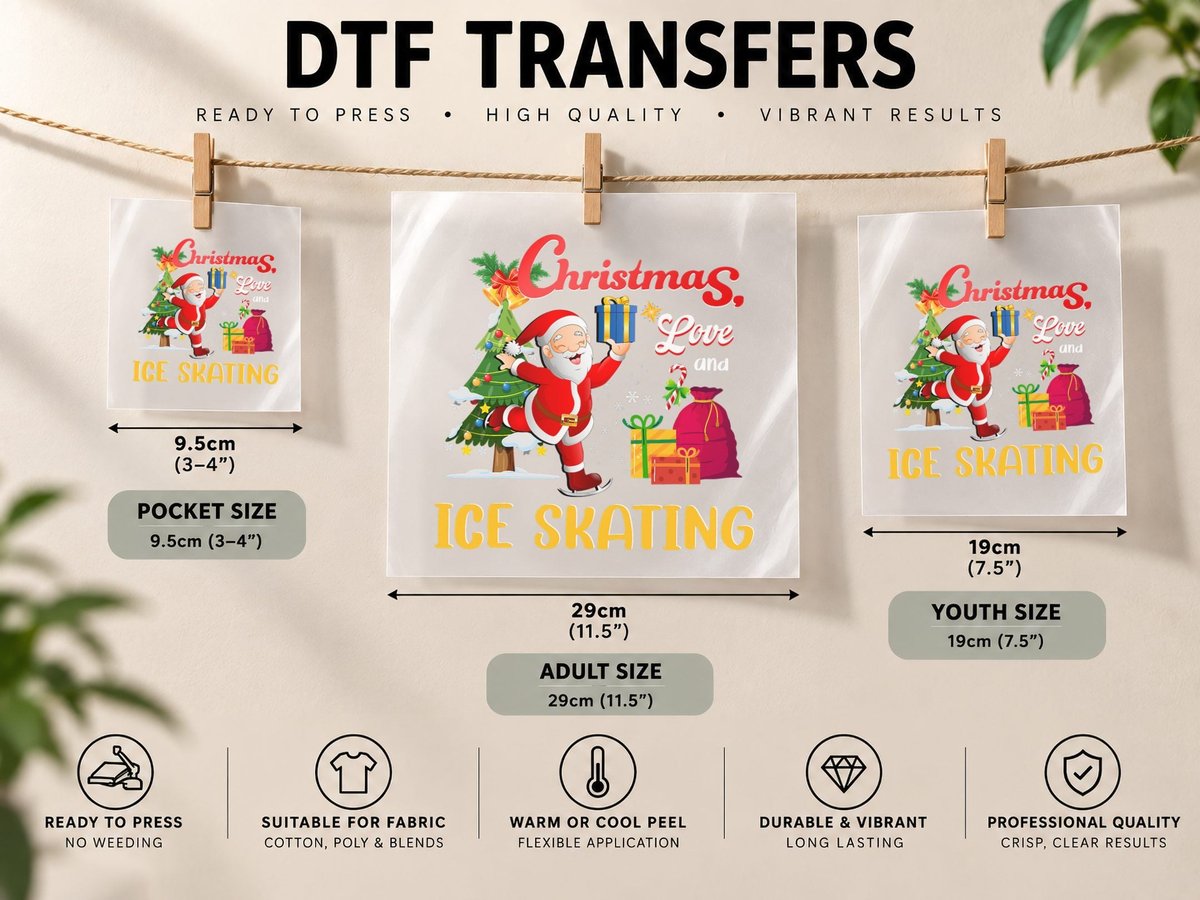 Figure Ice Skating Santa Outfit Christmas Love Ice Skating DTF Transfer Iron On