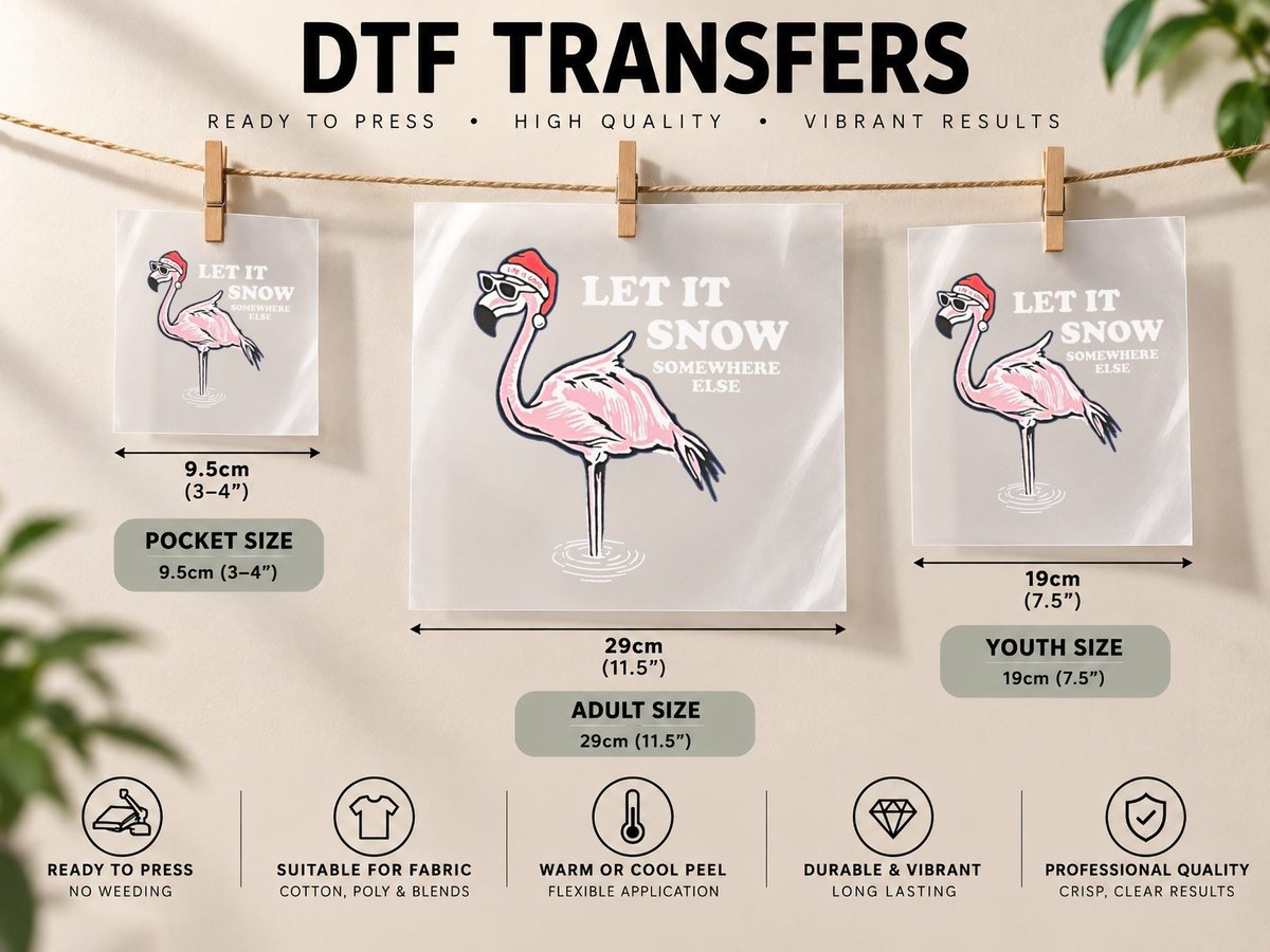 Flamingo Let It Snow Somewhere Else Christmas DTF Transfer Iron On