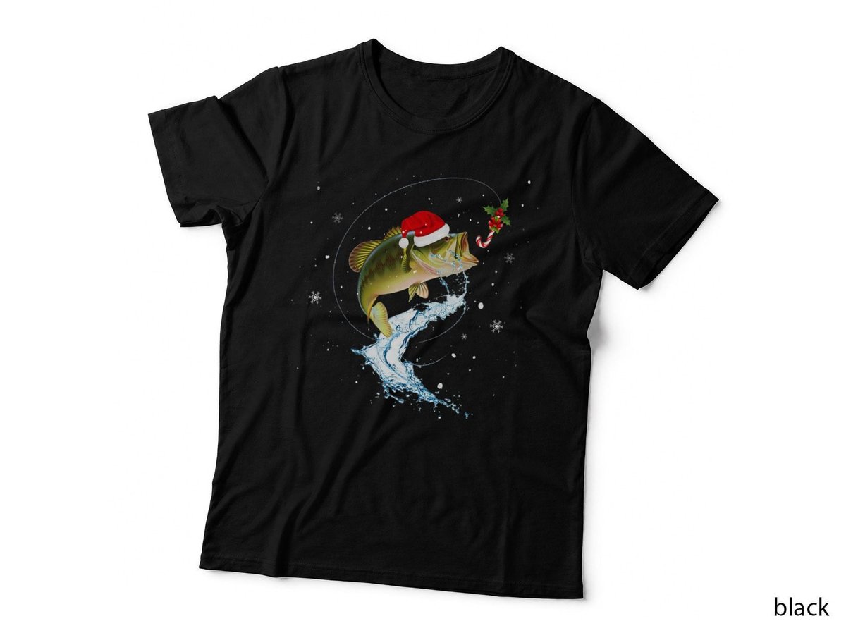 Funny Bass Fishing Santa Hat Christmas Pajama Fishermen Fish T-Shirt