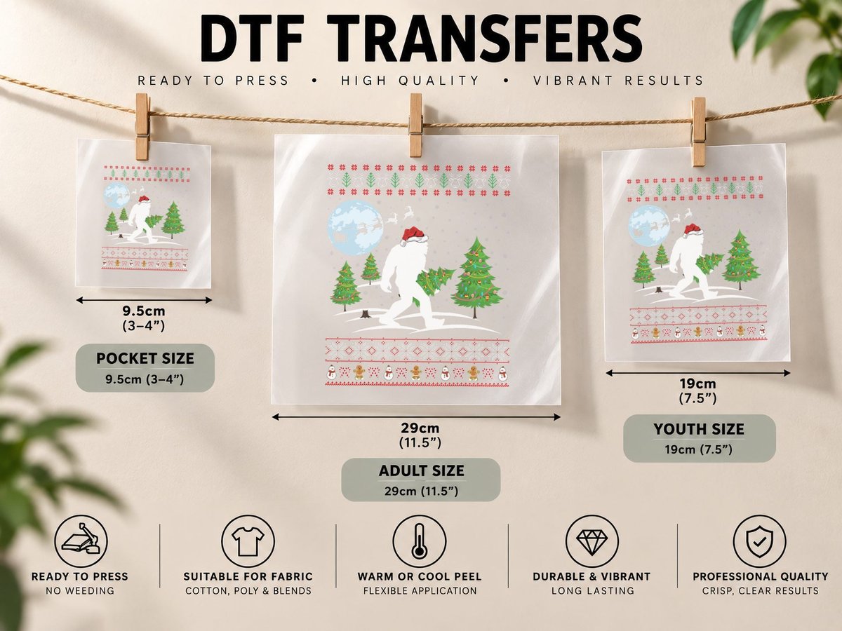 Funny Bigfoot Xmas Gift Santa Hat Ugly Bigfoot Christmas DTF Transfer Iron On