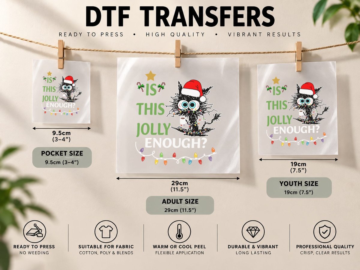 Funny Black Cat Is This Jolly Enough Christmas Lights Humor DTF Transfer Iron On