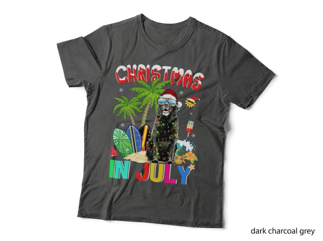 Funny Black Lab in Santa Hat Sunglasses Christmas in July T-Shirt