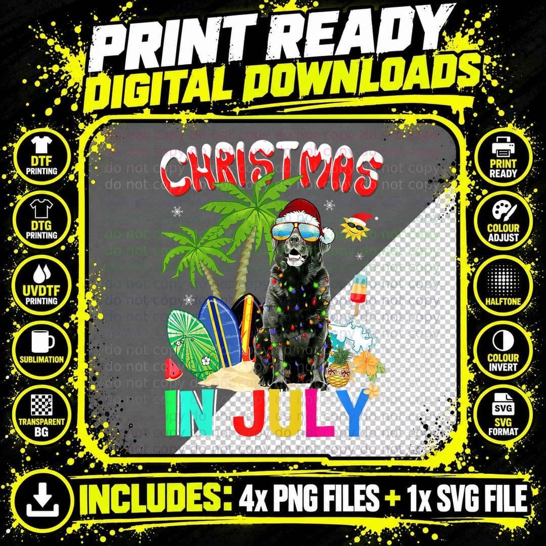 Funny Black Lab in Santa Hat Sunglasses Christmas in Png SVG Digital Bundle