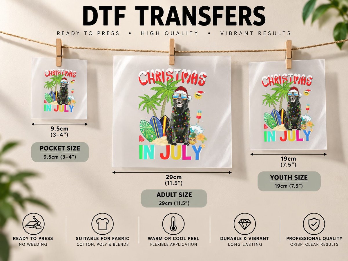Funny Black Lab in Santa Hat Sunglasses Christmas in July DTF Transfer Iron On