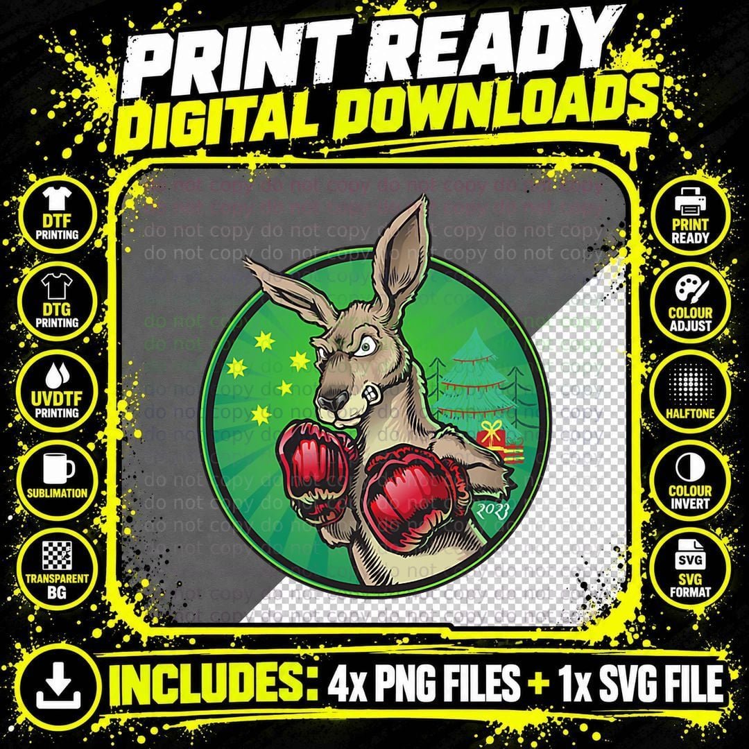 Funny Boxing Roger- Humor Sport Kangaroo Christmas Png SVG Digital Bundle