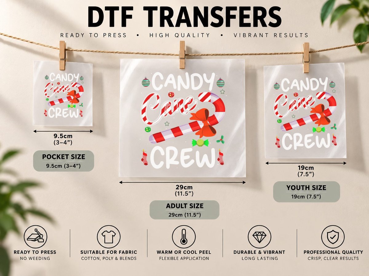 Funny Candy Cane Crew Christmas Candy Lover for Men Women DTF Transfer Iron On