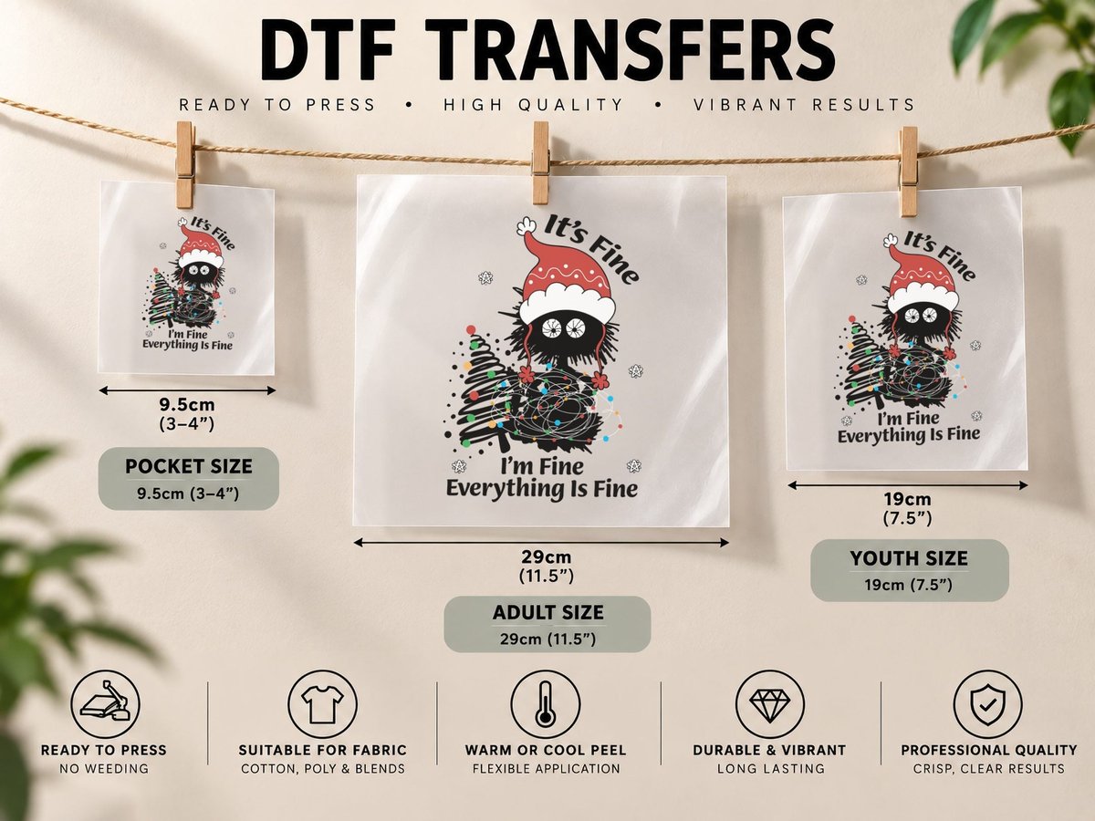 Funny Christmas Cat, Chaos Santa Hat Googly Eyes Tangled DTF Transfer Iron On