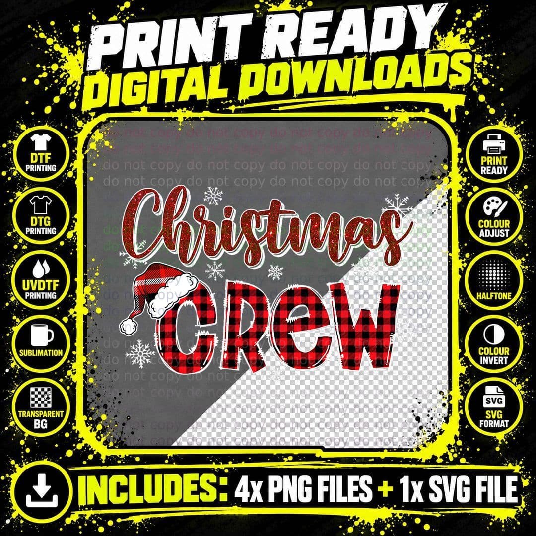 Funny Christmas Crew Red Plaid, Cute Xmas Men Women Kids Png SVG Digital Bundle