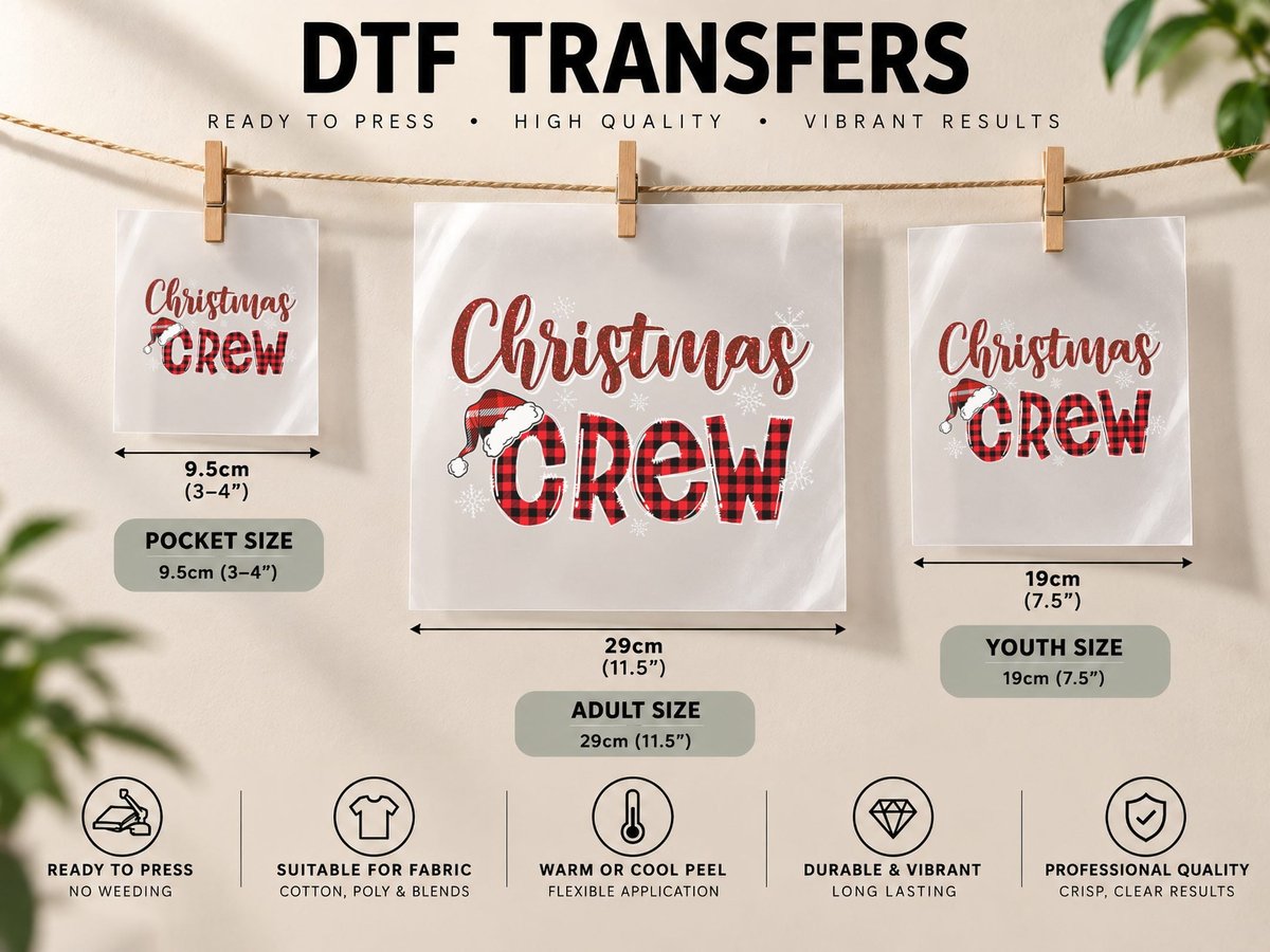 Funny Christmas Crew Red Plaid, Cute Xmas Men Women Kids DTF Transfer Iron On