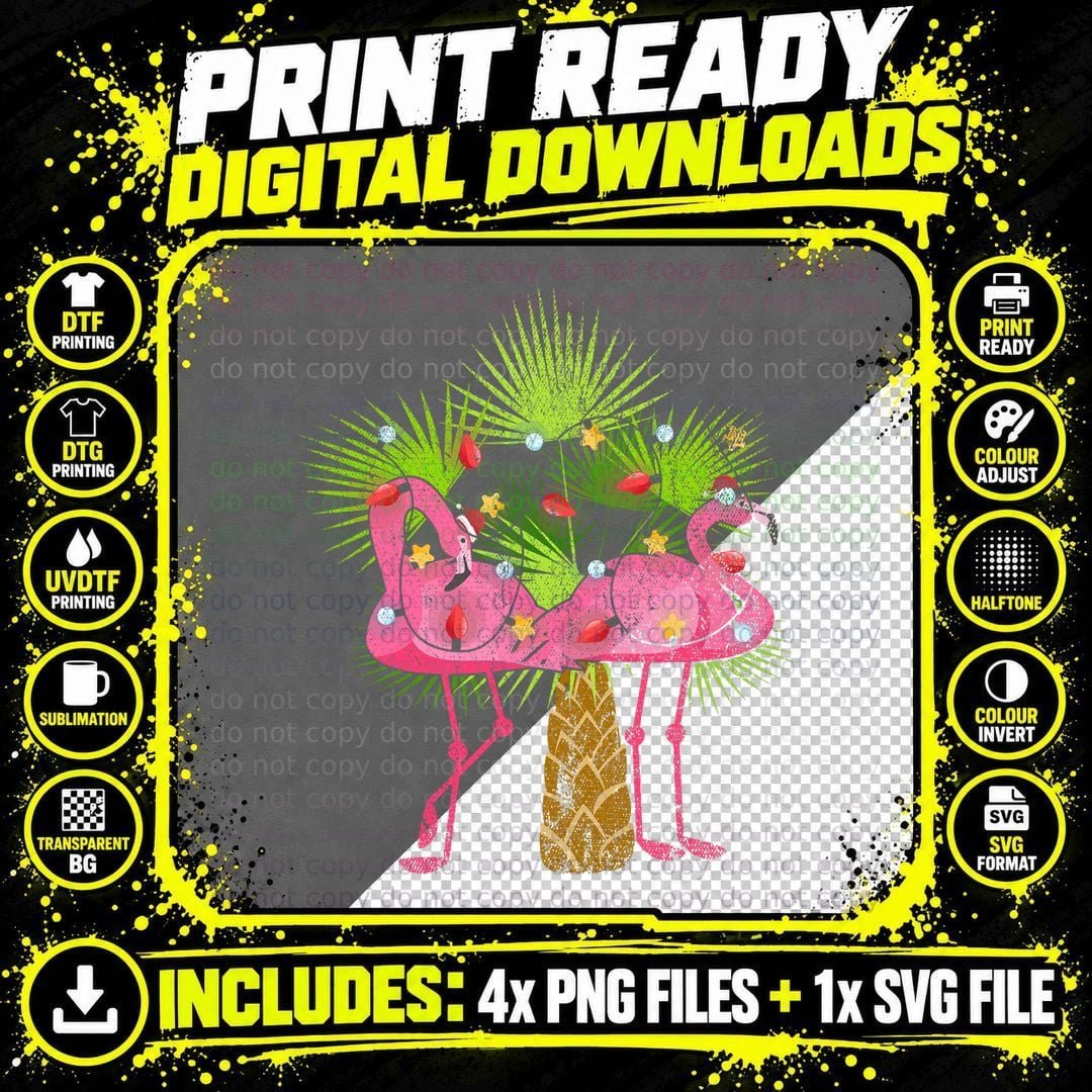 Funny Christmas Lights Flamingos Summer Christmas in Png SVG Digital Bundle